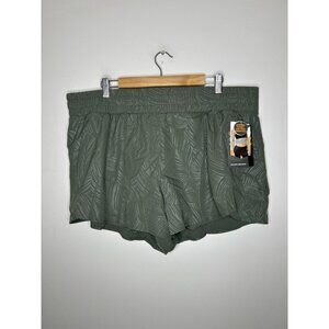 AVIA Running Shorts Dark Green Palm Tropical Poly Stretch Plus Size 3XL 22 NWT
